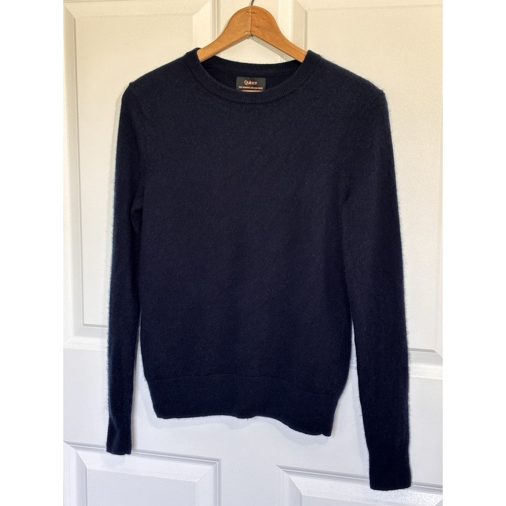 Quince 100% Mongolian Cashmere Sweater Womens S Navy Blue Crewneck Pullover 0556
